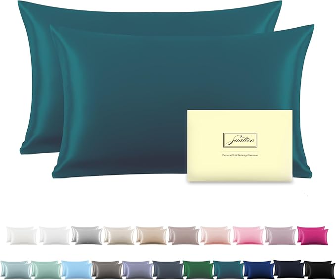 Silk Pillow Cases 2 Pack Soft Breathable and Sliky King Size Pillow Cases Set by Suatien