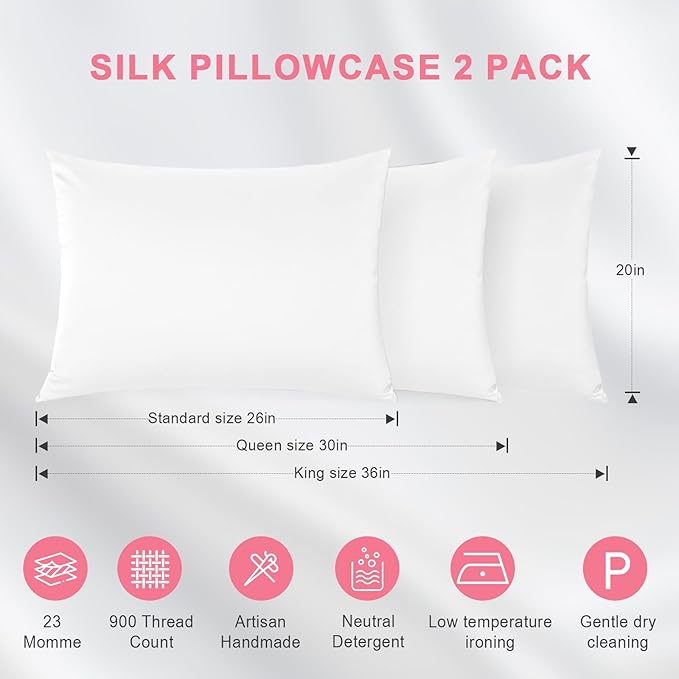 100% Silk Pillowcase 2 Pack for Hair and Skin, Both Sides 23 Momme Grade 6A+ - Image 6