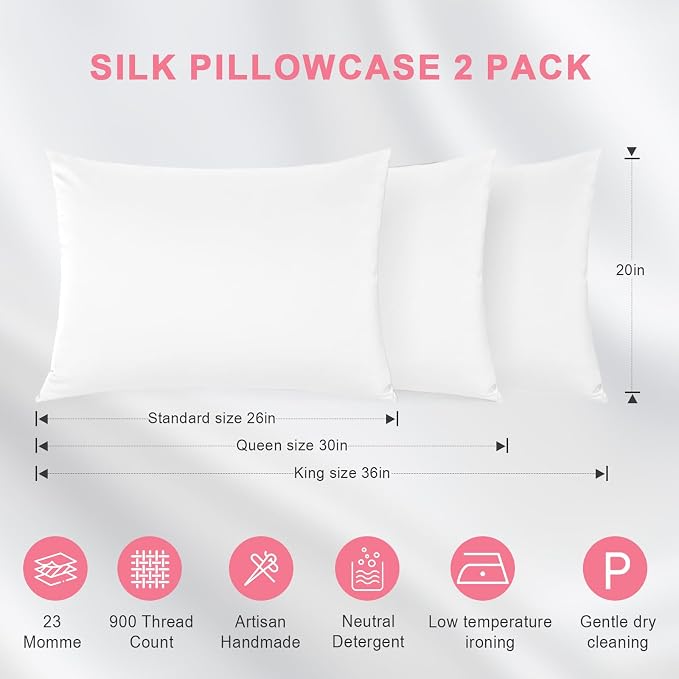 100% Silk Pillowcase 2 Pack for Hair and Skin, Both Sides 23 Momme Grade 6A+ - Image 6