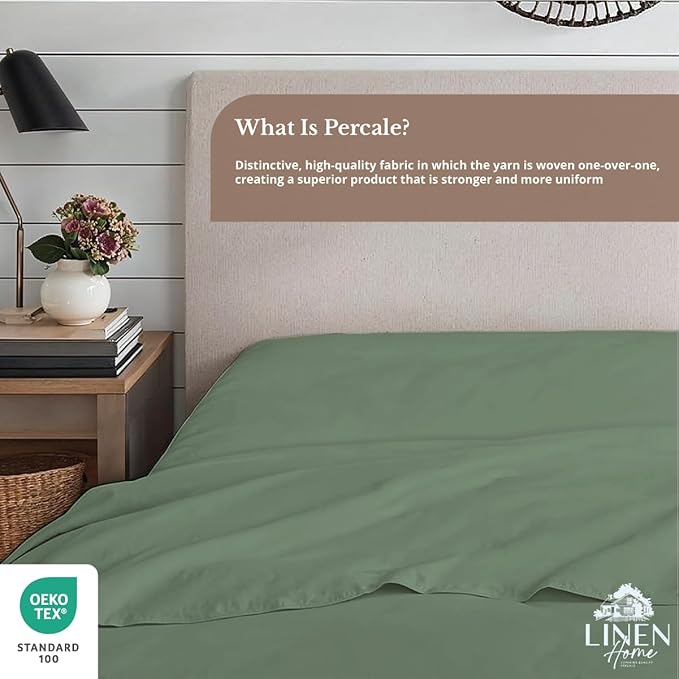 Linen Home 100% Cotton Percale 1 Flat Sheet, Twin Size - Image 4