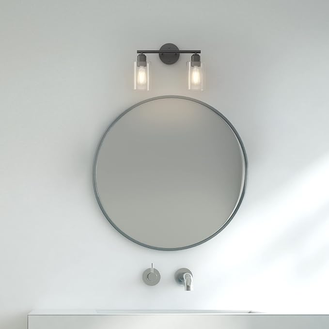 Espird Bathroom Vanity Light Black 2 Light Rustic Bathroom Vanity Lights Over - Image 6