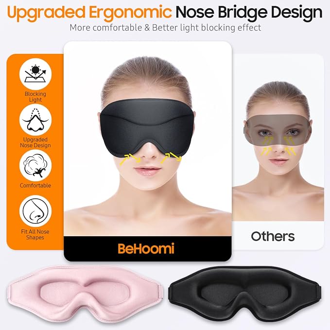 BeHoomi Sleep Mask, 2 Packs Premium Eye Mask - Image 2