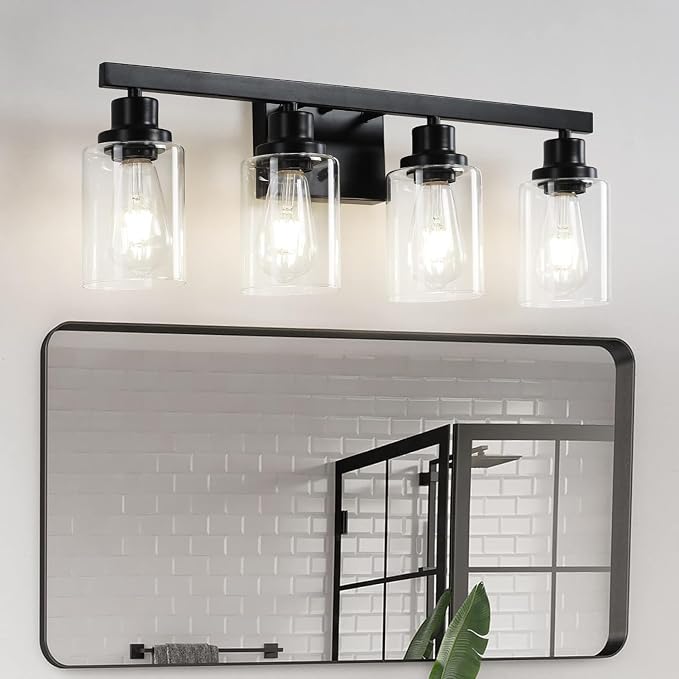 4-Light Bathroom Vanity Light, Modern Matte Black Wall Sconce Lighting by DIKAIDALights