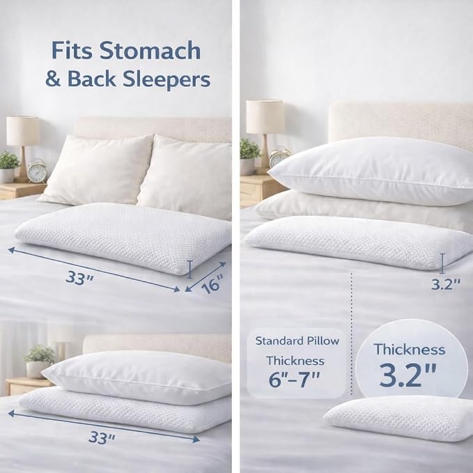 DLIGHT BD Slim 3.2" Stomach Sleeping Memory Foam Pillow-Thin, Soft Yet - Image 4