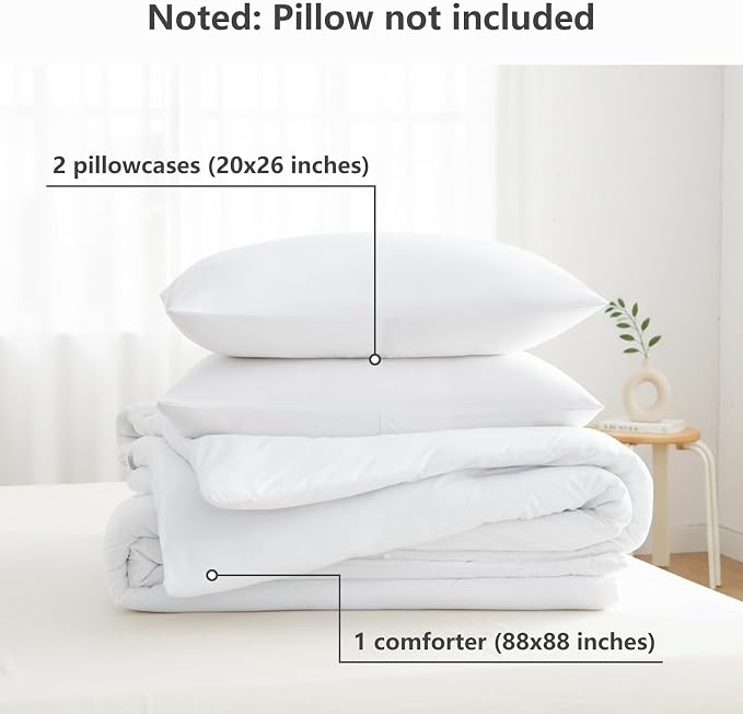 CozyLux White Queen Comforter Set, 3 Pieces Solid Breathable Quilted Boho Style - Image 7