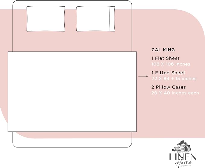 Linen Home 100% Cotton Percale Sheets California King Size, English Rose - Image 6