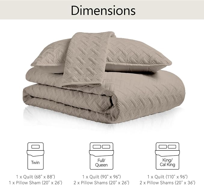 FLYMME Twin Quilt Set, Lightweight Taupe Bedspreads, Basket Weave Pattern - Image 6