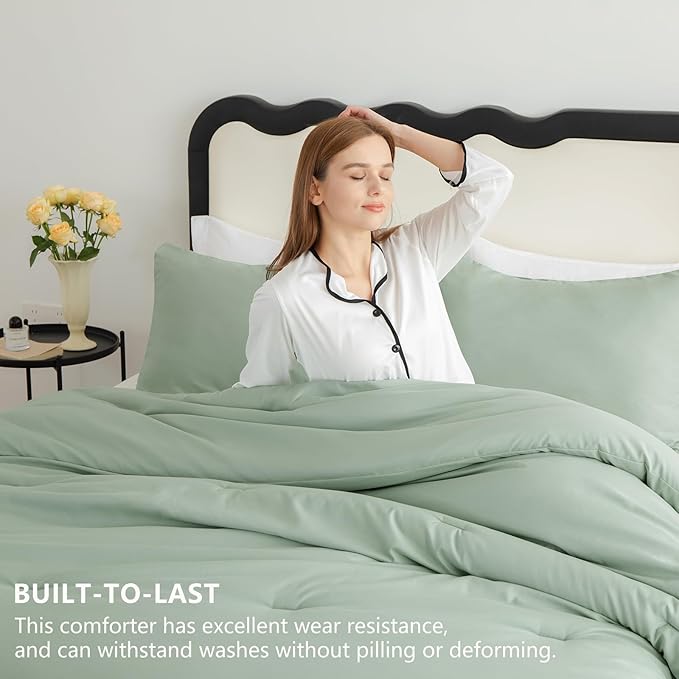 CozyLux Oversized King Comforter Set Sage Green, 3 Pieces 120x98 Solid - Image 3