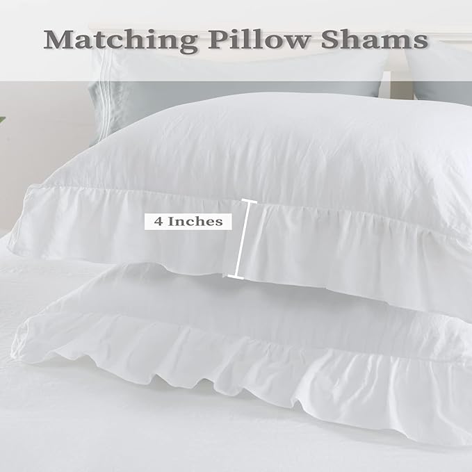 White Ruffled Duvet Cover Twin, 68x90 in - Image 3