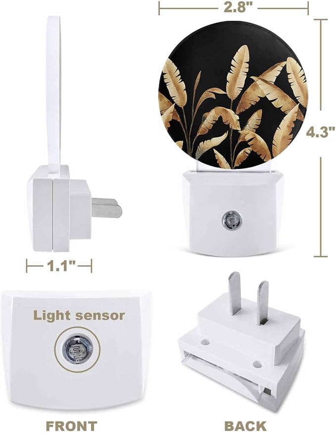 Night Lights Auto Sensor Golden Foliage Night Light Black Minimalist Leaf Round - Image 2