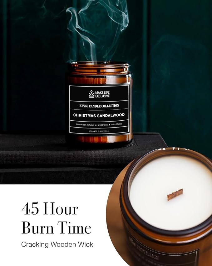 Scented Candles for Men | Christmas Sandalwood | Wooden Wick, Long Lasting - Image 5
