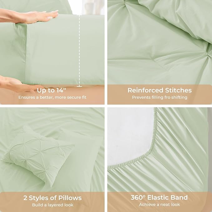 Sasttie Twin Comforter Set, 5-Piece Bed in a Bag, Pintuck Bedding Sets - Image 5
