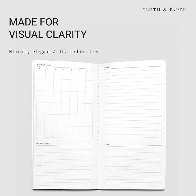 Cloth & Paper Travel Notebook | Monthly Admin – Lagoon | A5 Slim Monthly - Image 2