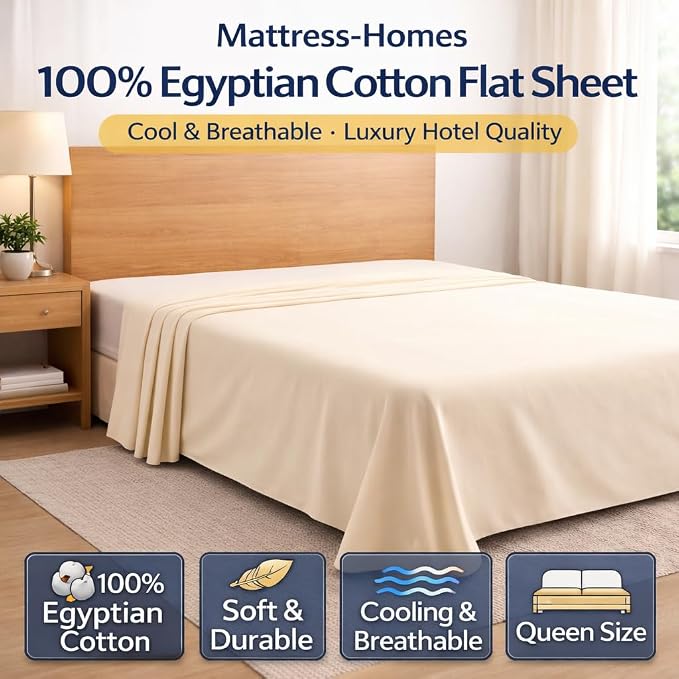 Mattress-Homes Queen Size Flat Sheets 100% Egyptian Cotton Top Sheet 1Pcs - Image 3