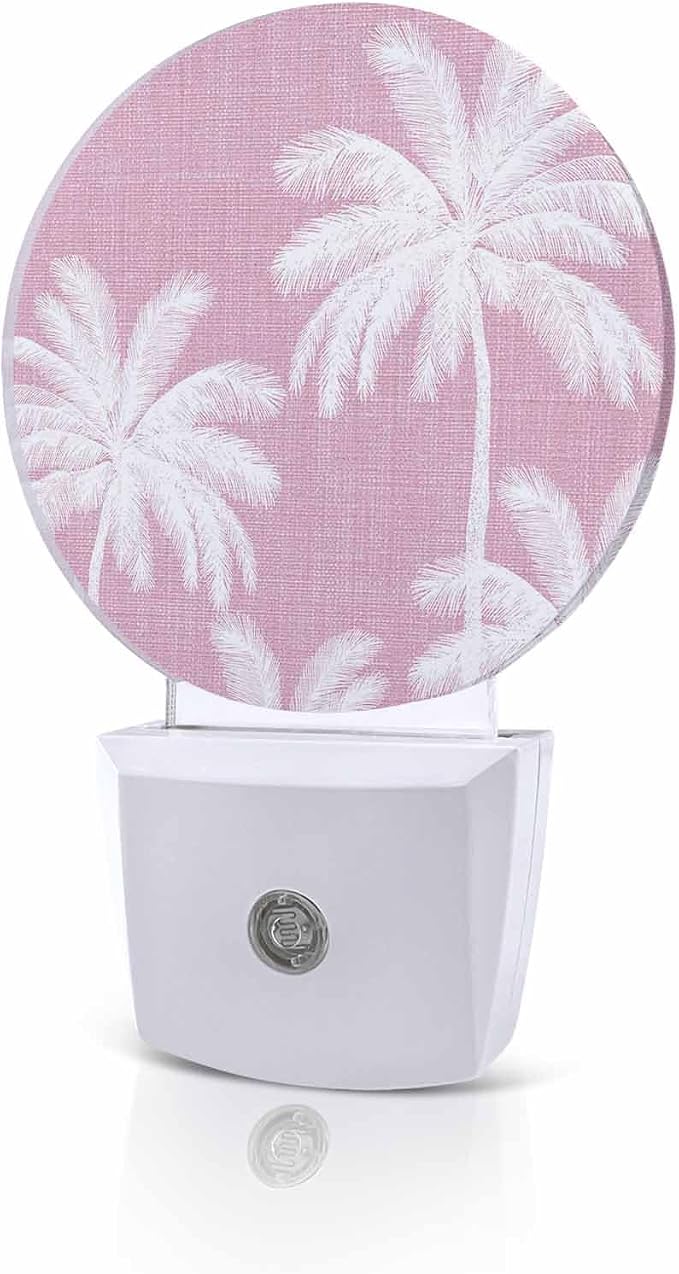 Night Lights Auto Sensor Tropical Palm Trees Night Light Peach Pink Linen by Home+L6
