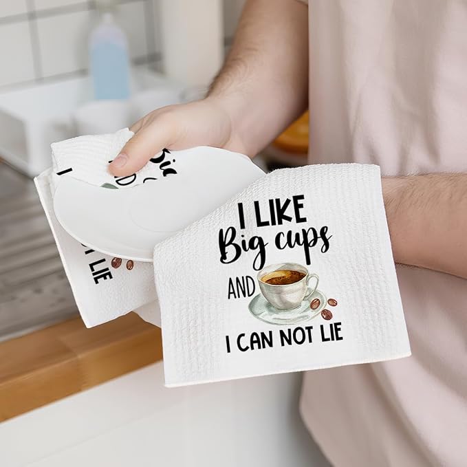 2PCS Coffee Kitchen Towels, Funny Farmhouse Rustic Reusable Absorbent Waffle - Image 3
