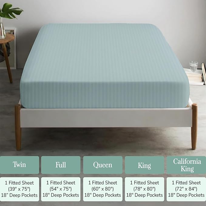 Feather & Stitch 1 Piece Fitted Sheet King Size, 100% Cotton Damask Sateen Weave - Image 6