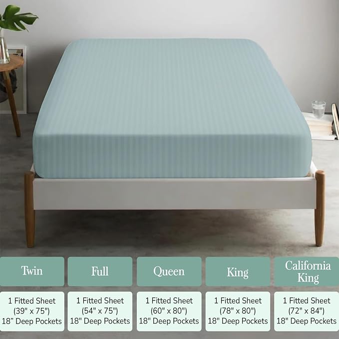 Feather & Stitch 1 PC Fitted Sheet California King Size, 100% Cotton Damask - Image 6