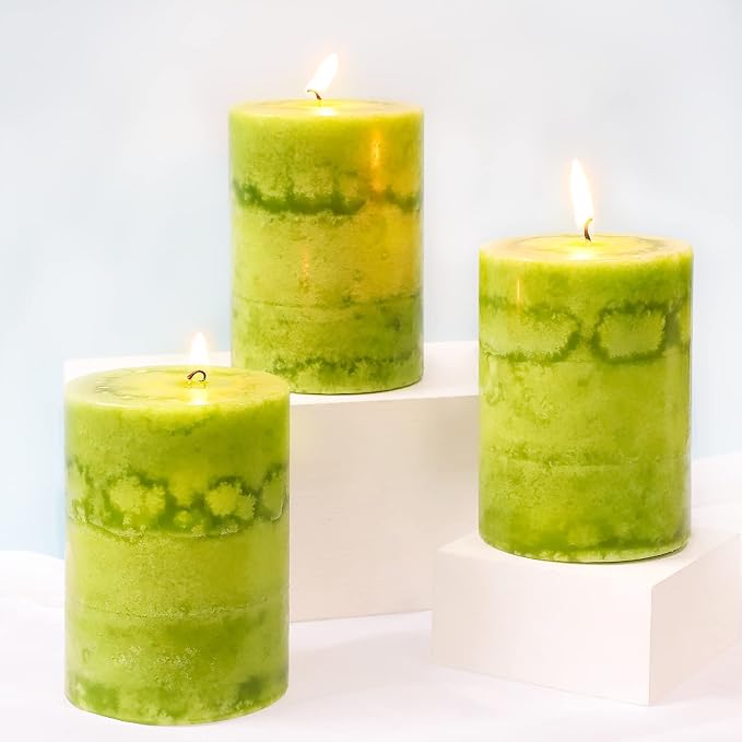 Green Pillar Candles Set of 3 Sage Scented Long Burning Candles 3x4 inch - Image 2