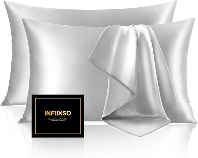 INFIIXSO Mulberry Silk Pillow Cases King Size Set of 2, Silk Pillowcase by INFIIXSO
