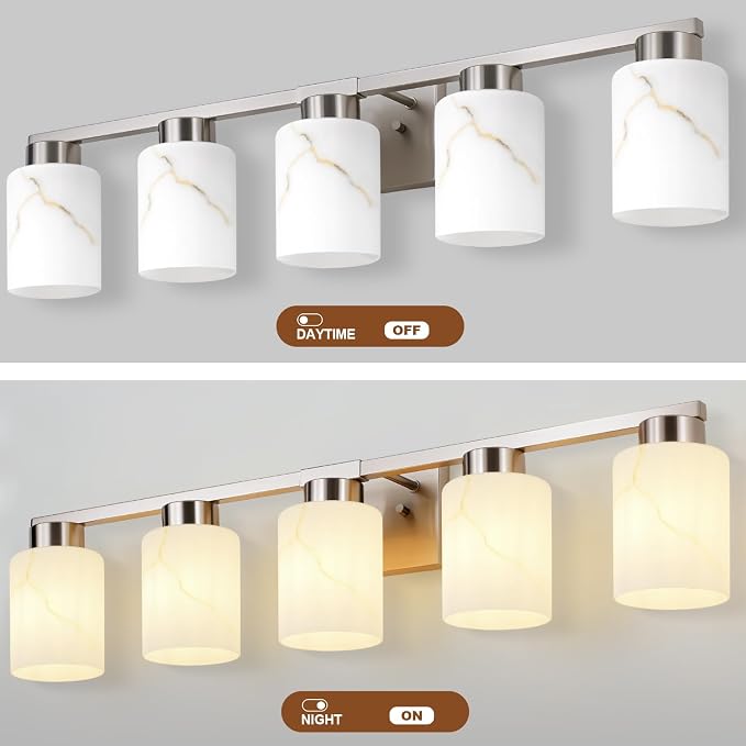 5-Light Bathroom Light Fixtures, Modern Vanity Lights, Brushed Nickel Metal - Image 7