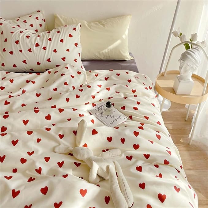 Nayoroom Heart Duvet Cover Queen Size Cute Red Love Heart Printed on White - Image 4
