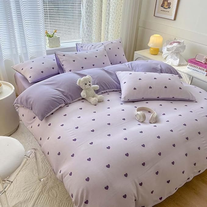 Nayoroom Purple Heart Duvet Cover Queen Size Cute Hearts Coquette Bedding Set - Image 6