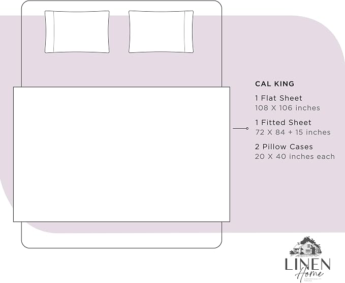 Linen Home 100% Cotton Percale Sheets California King Size, Iris Lilac - Image 6