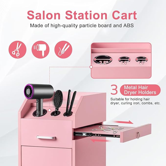 Modern Styling Station Cart for Hair Stylist, Wooden Hair Salon Station Storage - Image 4