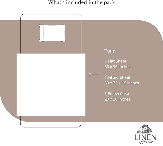 Linen Home 100% Cotton Percale Sheets Twin Size, Earthy Brown, Deep Pocket - Image 6