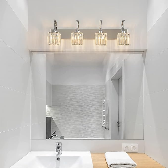 Crystal Vanity Lights 4-Light Chrome Bathroom Vanity Lights Modern Crystal - Image 6