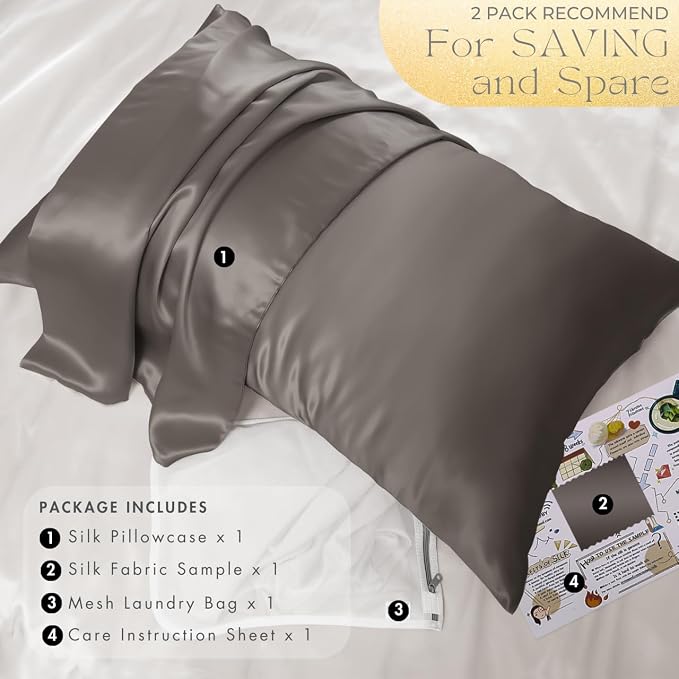 PROMEED Grey Silk Pillowcase Standard Size - Image 6