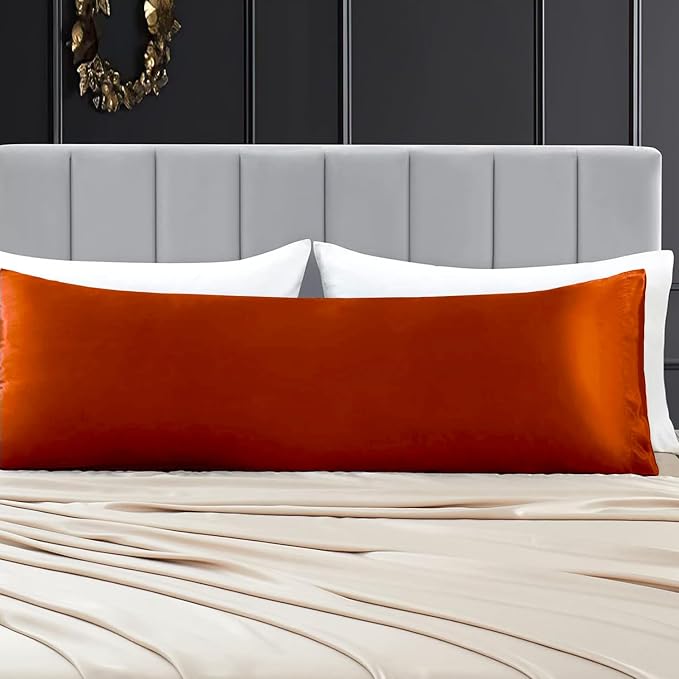 Aormenzy Satin Body Pillow Cover Set of 2, 20x54 Inches Burnt Orange Body - Image 7