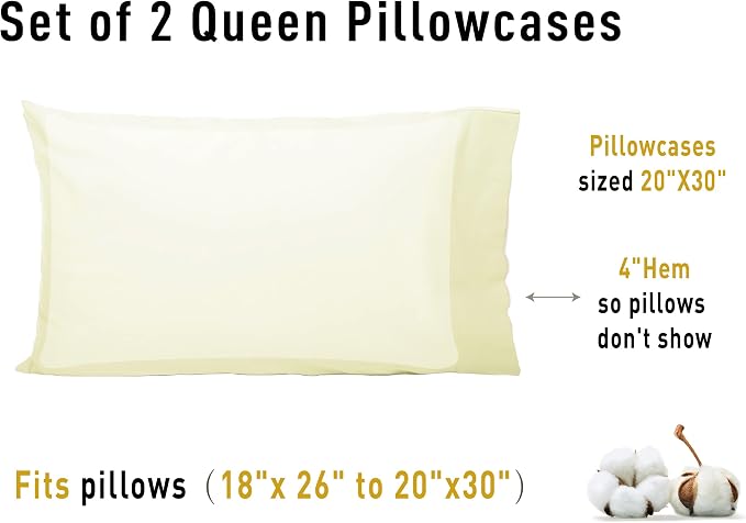 Sunflower Queen Pillowcases Set of 2, 100% Cotton Queen Pillow Cases 2 - Image 8