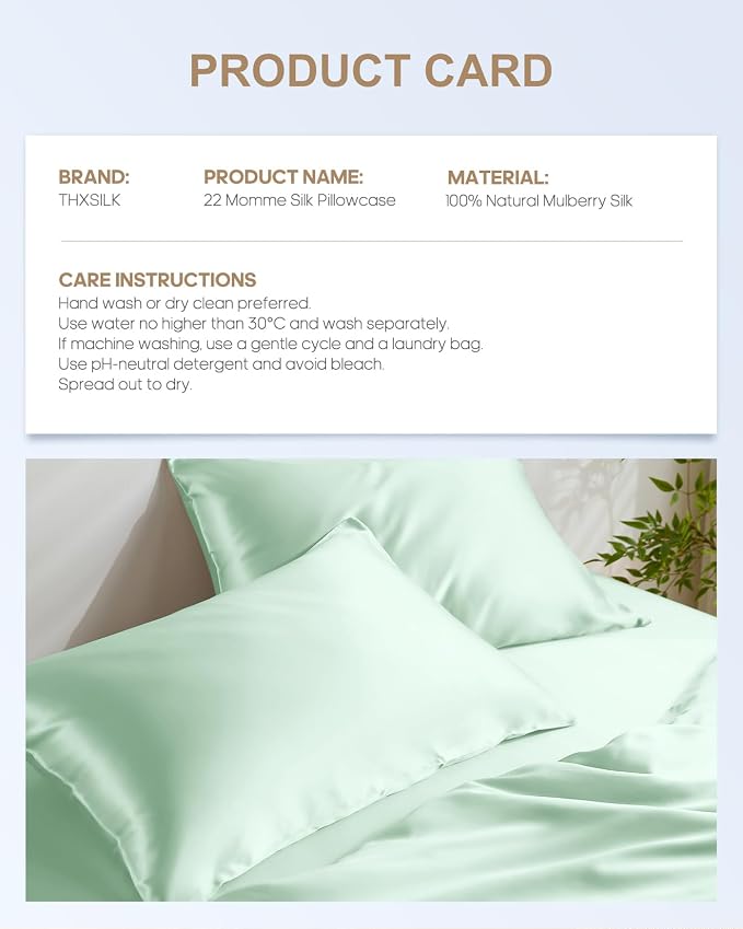 THXSILK Silk Pillowcase for Hair and Skin, 100% Mulberry Silk Bed Pillowcase 22 - Image 8