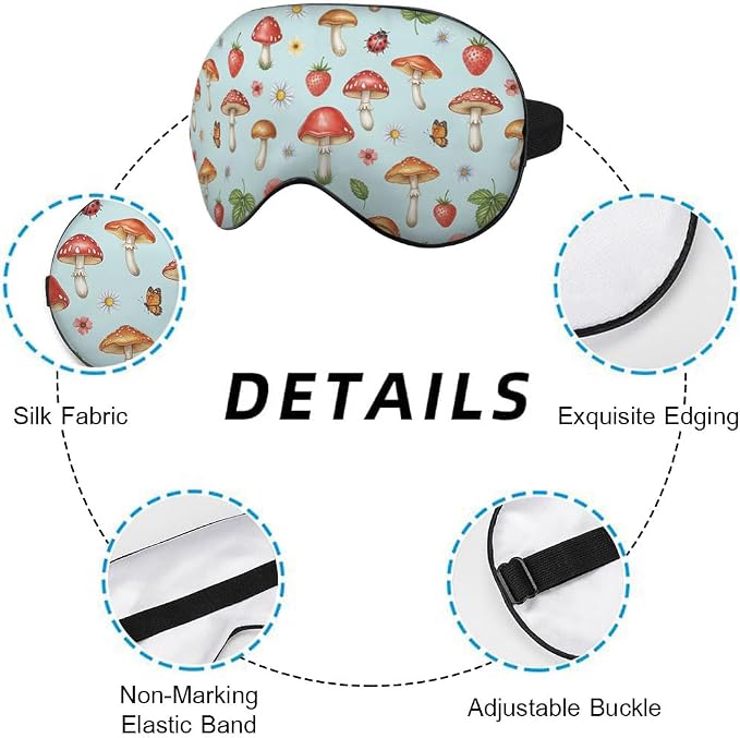 Mushrooms Silk Eye Mask Sleep Mask Summer Flowers Strawberry Butterfly Berries - Image 3