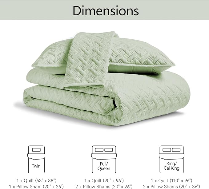 FLYMME Twin Quilt Set, Lightweight Sage Green Bedspreads, Basket Weave Pattern - Image 4
