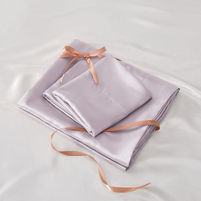 BEDELITE Satin Sheets Queen Size Bed Set, Luxury Soft Lavender Silky Sheets - Image 7