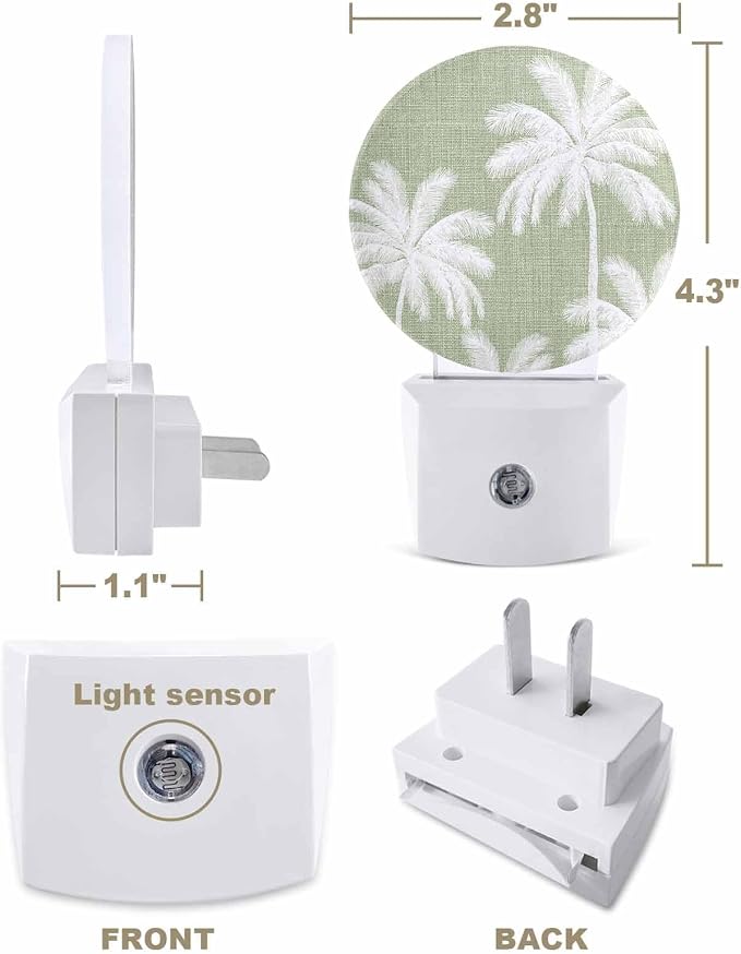 Night Lights Auto Sensor Tropical Palm Trees Night Light Sage Green Linen - Image 2