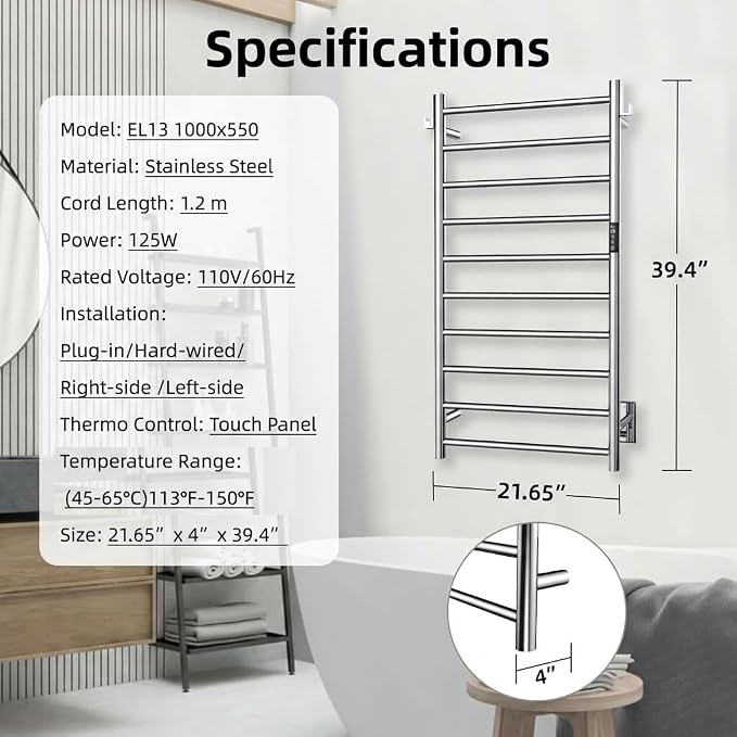 P&Dlusir Towel Warmer, Heated Towel Rack - Image 6