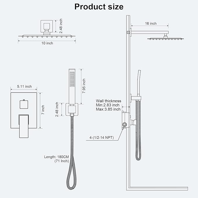 FPXRNG Gold Shower Faucet Set, Rainfall Shower System - Image 8