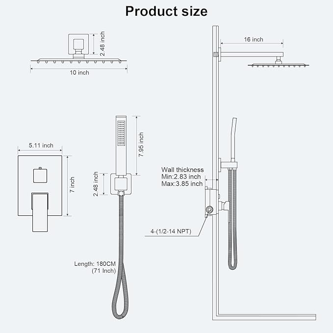 FPXRNG Shower Faucet Set Bathroom Square Rain Shower Head and Handle Set - Image 7