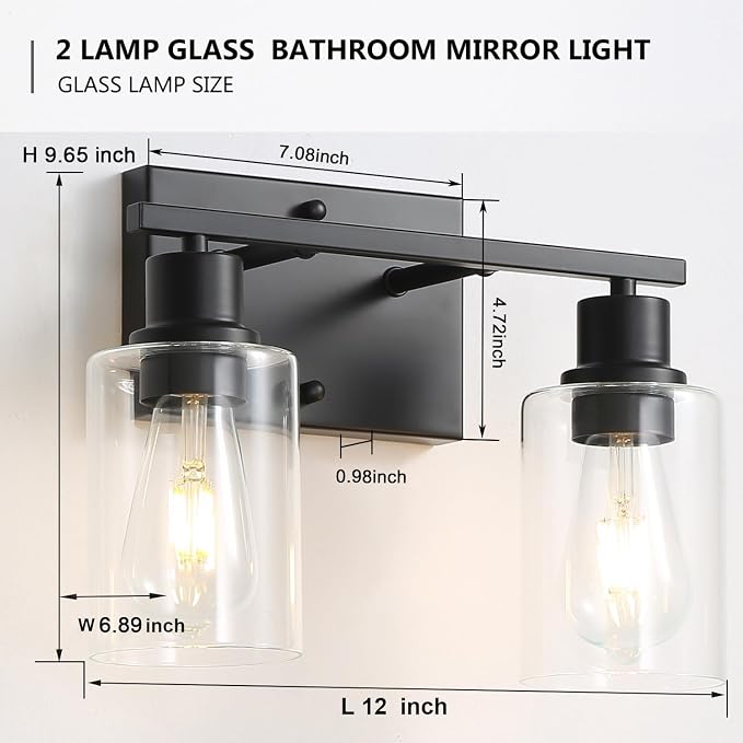 Bathroom Vanity Light Fixtures, 2-Light Matte Black Bathroom Lights, Wall - Image 2