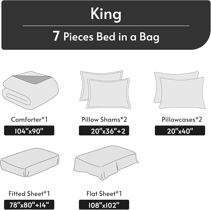MUXHOMO 7 Pieces King Comforter Set, Reversible Bed in a Bag King Size - Image 5