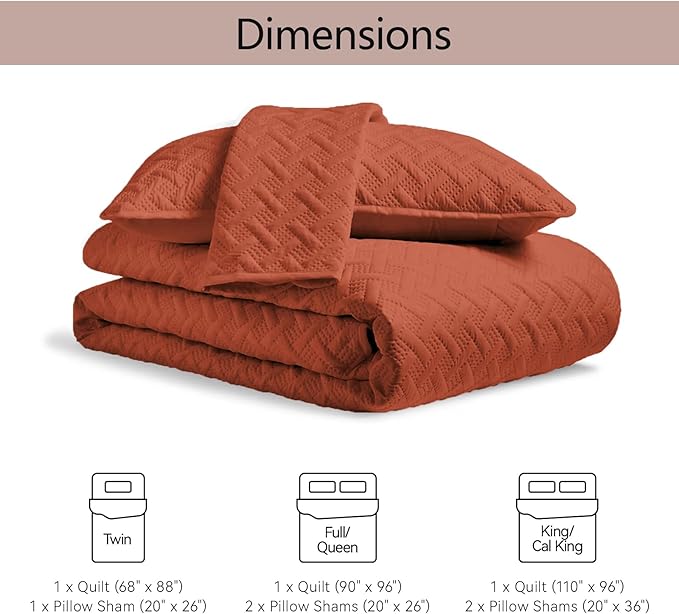 FLYMME King Size Quilt Bedding Set Burnt Orange Lightweight Bedspreads Set - Image 7