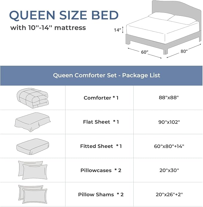 Sasttie Queen Comforter Set, Complete Bedding Set Includes Comforter, Flat Sheet - Image 7