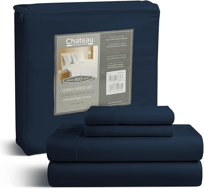 100% Egyptian Cotton Sheets Queen Size Set, 800TC Deep Pocket Queen Sheets Set by CHATEAUHOMECOLLECTION