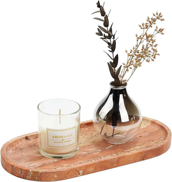 Koville Turkish Natural Travertine Tray, Countertop Organizer, Catchall by Koville