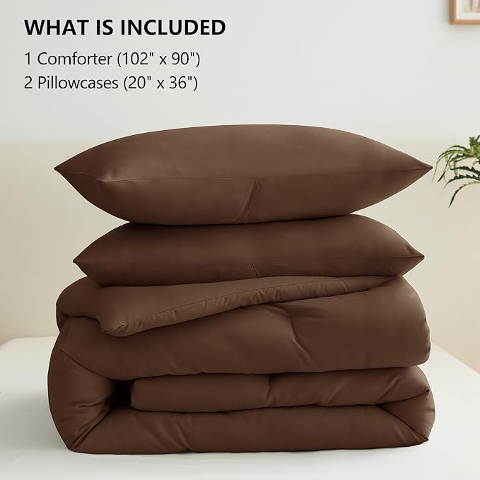 CozyLux King Size Comforter Set Brown, 3 Pieces Solid Comforters King Size - Image 6