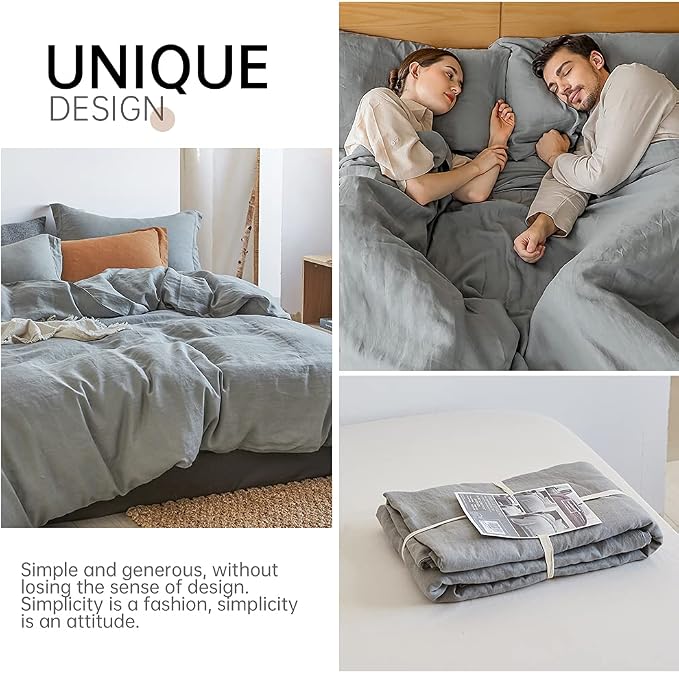 Simple&Opulence 100% Linen Duvet Cover Set 3pcs Basic Style Natural French - Image 5